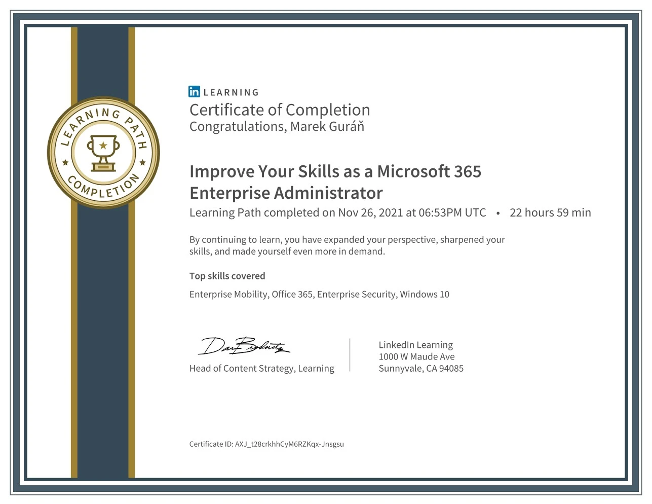 LinkedIn Ms-365 Certificate