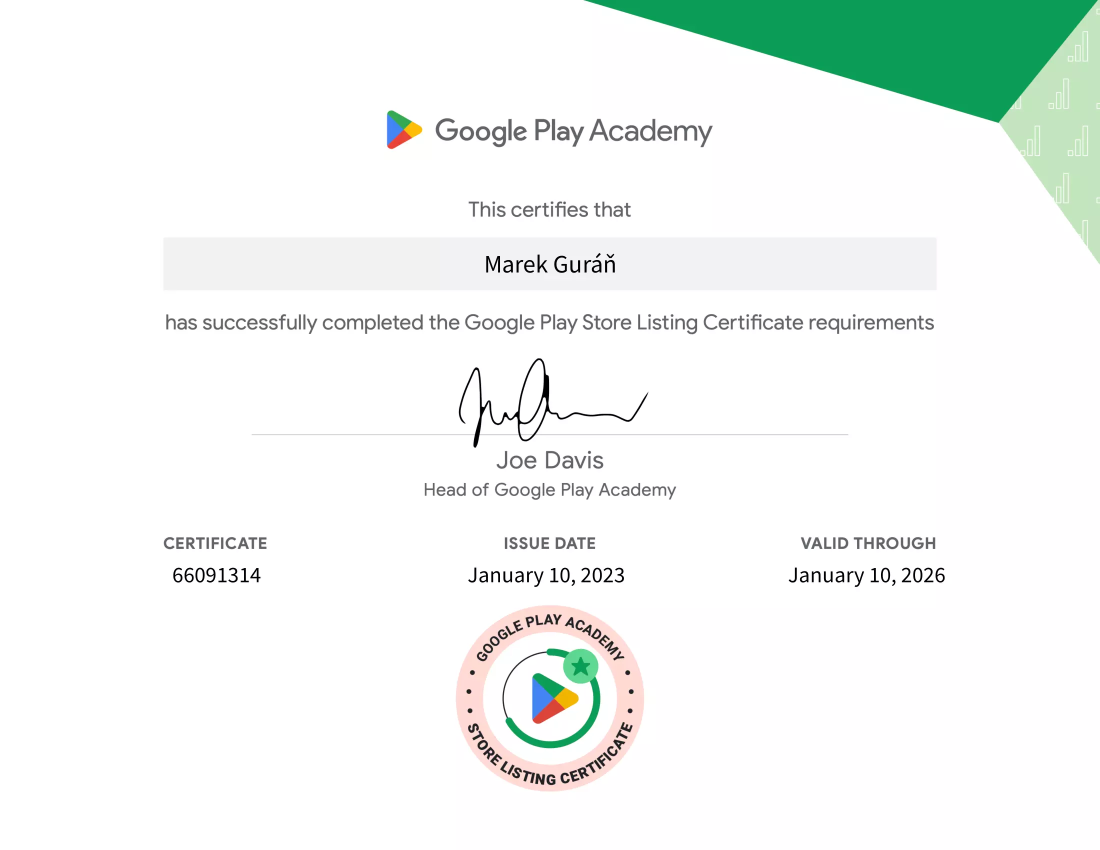 Play Store Certificate